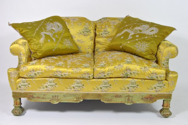 Original Silk Fabric France 1890s, Chinoiserie Living Room