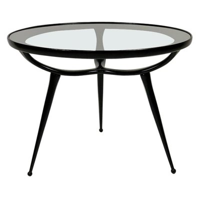 Black Lacquered Three Legs Side Table, Round Three Leg Table