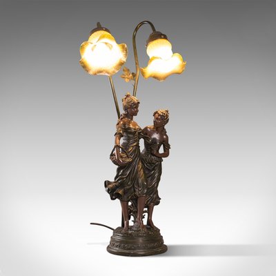 Vintage French Decorative Table Lamp In Spelter Bronze With Female Figures For At Pamono Vintage French Decorative Table Lamp In, Antique Bronze Statue Table Lamps