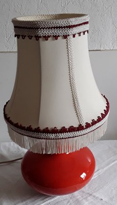 Vintage Ceramic Table Lamp with Orange Base and Beige Fabric Shade