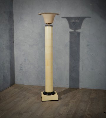 Italian Art Deco Murano Glass Brass, Round Column Floor Lamp With Shelves
