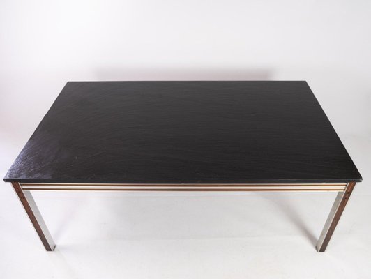 Danish Coffee Table With Black Plate, Black Slate Top Coffee Tables