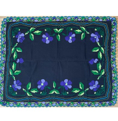Vintage Floral Handmade Rug Or Sofa Cover With Purple Floral Design Crochet Border For Sale At Pamono