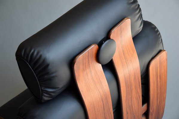 Mid Century Modern Plywood and Leather Rocking Chair for sale at