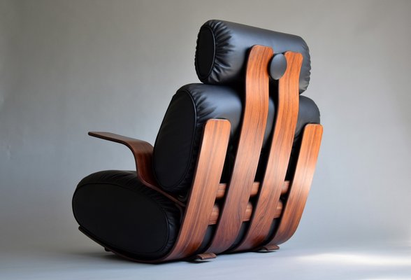 Mid-Century Modern Plywood and Leather Rocking Chair for sale at