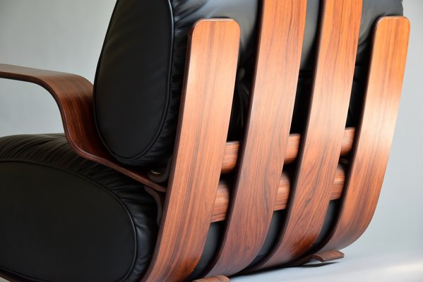 Mid-Century Modern Plywood and Leather Rocking Chair for sale at Pamono
