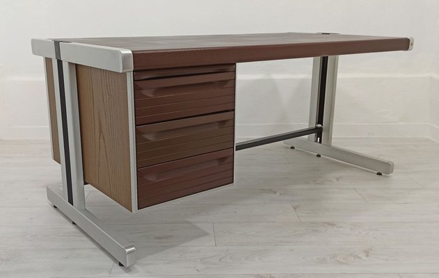Big Desk in Leather and Aluminum 1980s for sale at Pamono