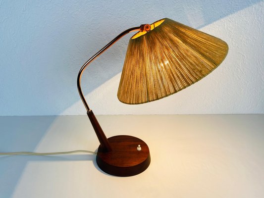 Mid-Century Teak and Rattan Table Lamp 