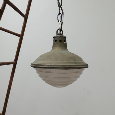 Metal \u0026 Holophane Glass Pendant Light 