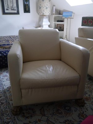 Art Deco White Leather Armchair For, White Leather Arm Chair