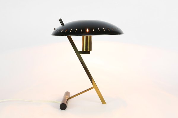 Model Z Lamp in Brass and Black Metal by Louis Kalff for Philips