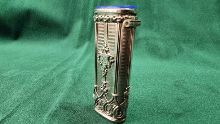 Antique Silver Lighter Case with Blue Stones and Ornaments
