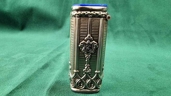 Antique Silver Lighter Case with Blue Stones and Ornaments