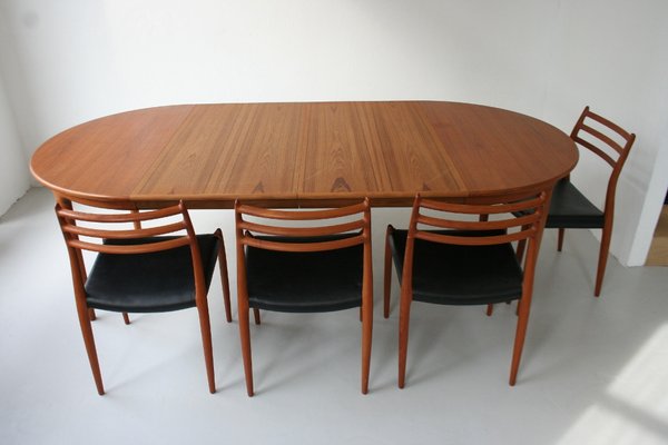 Round Oval Danish Teak Dining Table, Round Oval Dining Table