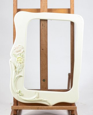 vintage ceramic frame ヴィンテージ セラミック フレーム White Ceramic Frame with Relief Decorations, 1990s for sale at Pamono