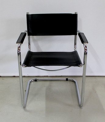 Black Leather and Chrome Metal Chair 1970s for sale at Pamono