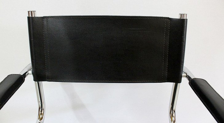 Black Leather and Chrome Metal Chair, 1970s for sale at Pamono