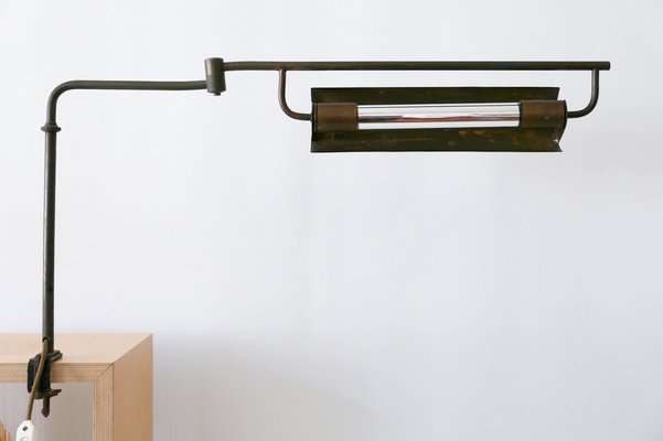 Modernist Bauhaus Articulated Brass Clamp Table Lamp Germany 1930s