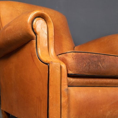 20th Century French Tan Leather Club, Tan Leather Club Sofa