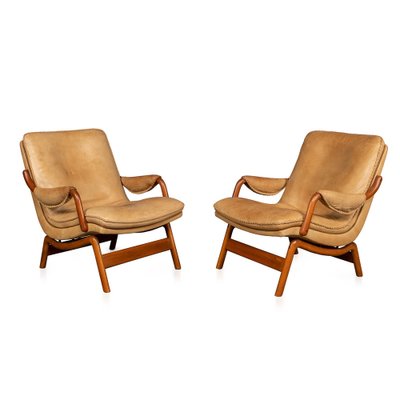 Sedie in pelle e teak del XX secolo di Ikea, anni '60, set di 2 in vendita  su Pamono