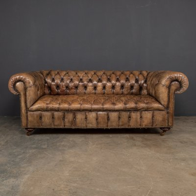 20th Century Brown Leather Sofa With, Quilted Leather Sofa