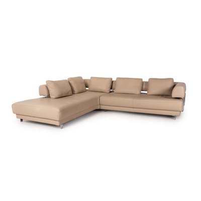 Brand Face Beige Leather Sofa By Ewald, Leather Beige Sofa