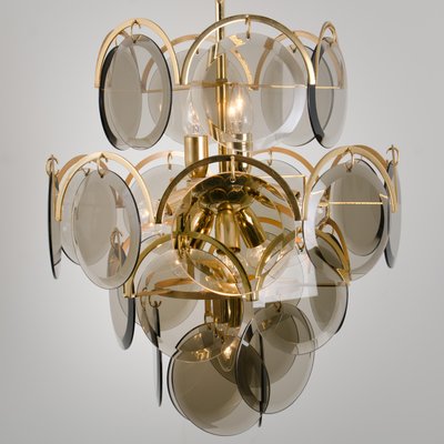 Large Smoked Glass And Brass Chandelier, Are Brass Chandeliers Out Of Style
