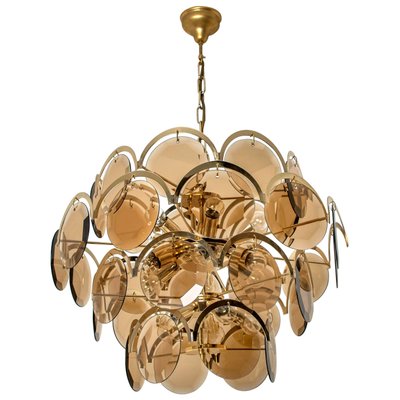 Large Smoked Glass And Brass Chandelier, Are Brass Chandeliers In Style