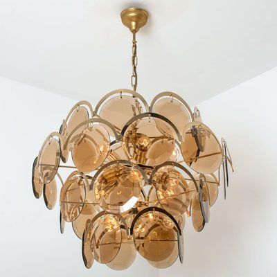 Large Smoked Glass And Brass Chandelier, Are Brass Chandeliers Out Of Style
