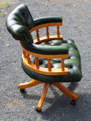 Walnut Swivel Office Chair In Green, Green Leather Office Chair