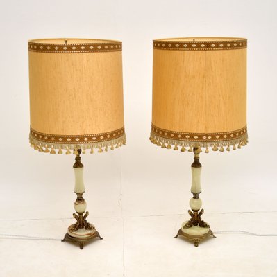Vintage Onyx Brass Table Lamps Set, Vintage Antique Brass Table Lamp
