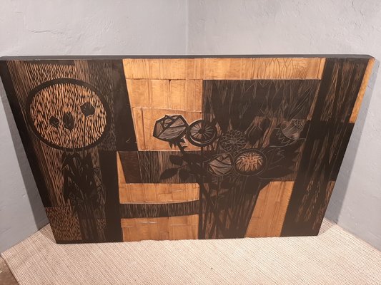 Pannello decorativo in legno con motivi floreali di Victor Cerrato, anni  '70 in vendita su Pamono