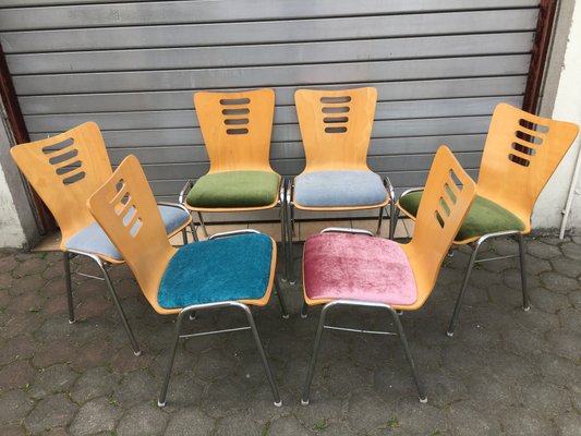 Stackable Metal and Wood Chairs 1990s Set of 6 for sale at Pamono