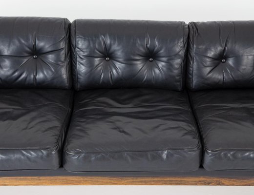 Scandinavian Rosewood Monte Carlo Sofa, Futura Patchwork Leather Ottoman