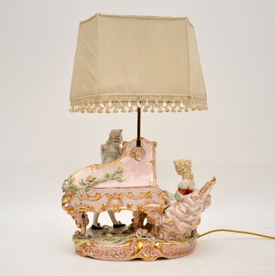 Antique Italian Capodimonte Porcelain, Camel Color Table Lamps