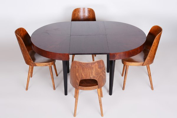 Red Art Deco Dining Table In Beech, Round Art Deco Dining Table And Chairs