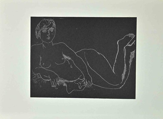 Black and white drawing vintage woman nude Franco Gentilini Nude Woman On Black Background Vintage Offset Print 1970s For Sale At Pamono