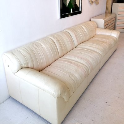 Cream Pleated Leather Sofa 1980s, Pink Leather Sofa