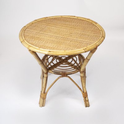 Vintage Round Bamboo Coffee Table, Round Bamboo Rattan Coffee Table