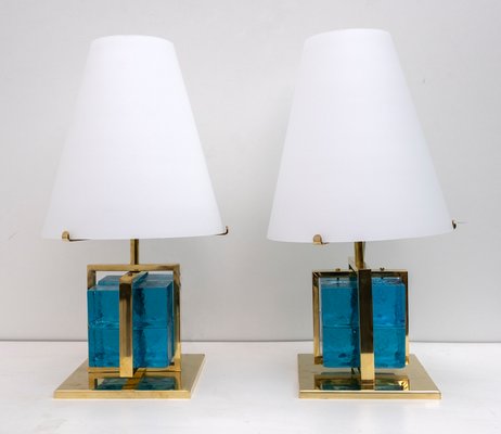 Murano Glass and Brass Table Lamps Set of 2