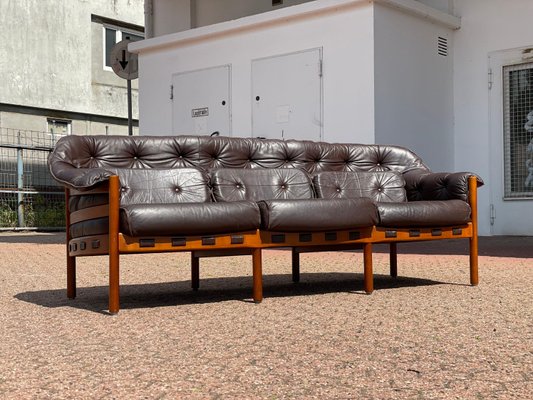 Brown leather 2024 mid century couch