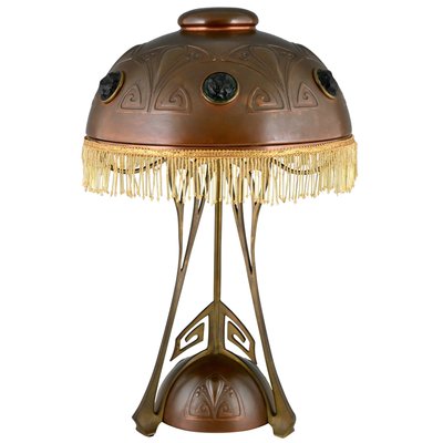 Art Nouveau Copper Brass And Glass, Art Nouveau Table Lamp Shades