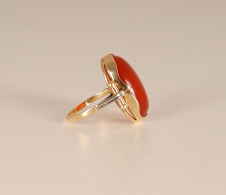 Bague Plaqué Or Avec Cabochons Orange - Taille 54, Style Bohème