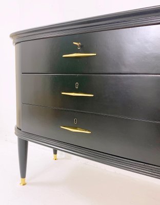 Mid Century Black Lacquered Chest Of, Black Dresser With Glass Drawers