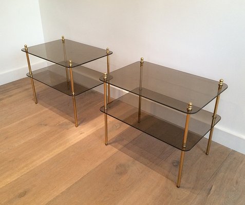 Vintage Glass Two Tier Side Tables Set Of 2 For Sale At Pamono