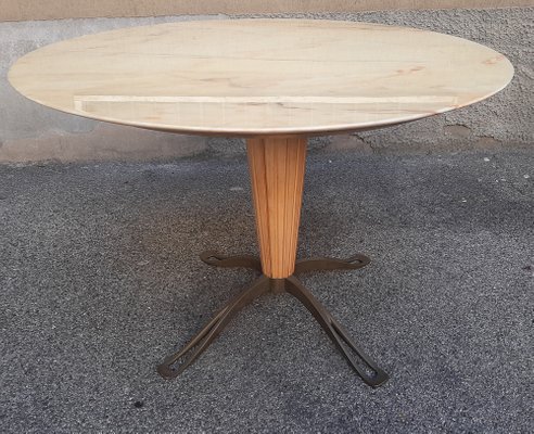 Round Dining Table In Brass With Marble, Marble Top Round Table