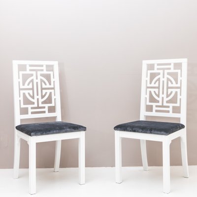 Dining Chairs Late 20th Century Set, Gray Lattice Back Dining Chairs