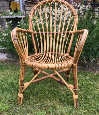 Vintage Mid Century Bamboo and Rattan Armchair 1950s for sale at