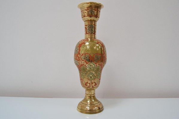 Vintage etched brass bud vase from the 1970s