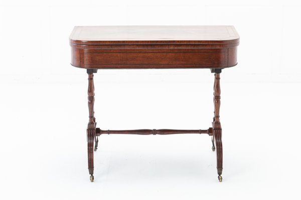 Regency Rosewood And Palm Wood Card, Round Wood Card Table And Chairs